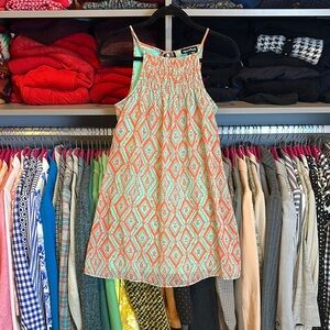 Sequin Hearts mint and orange print sleeveless mini dress size S